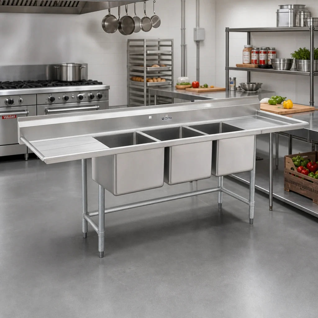 Eagle Group S16 Series S16-20-1 1-Compartment Stainless Steel Commercial Sink, 20" x 20" x 14" Bowl, 8" Backsplash, Galvanized Legs