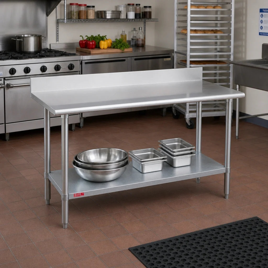 Duke 416-3048-5R 16-Gauge 400-Series Stainless Steel Work Table, 5-Inch Riser, Galvanized Undershelf, 30 x 48 Inches
