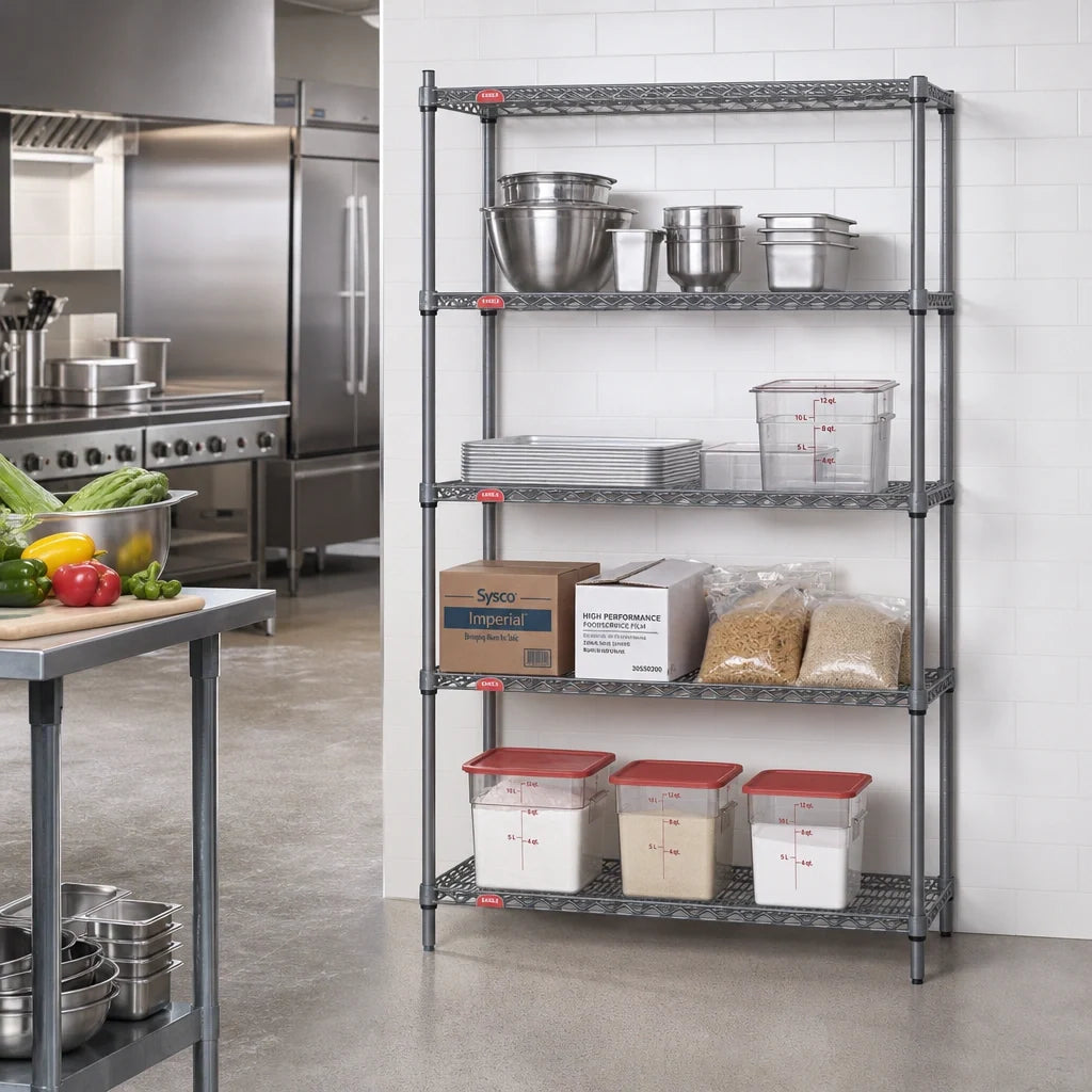 Eagle Group Valu-Master A4-63-2448V 4-Tier Add-On Wire Shelving Unit, 48W x 24D x 63H, Pewter Gray Epoxy