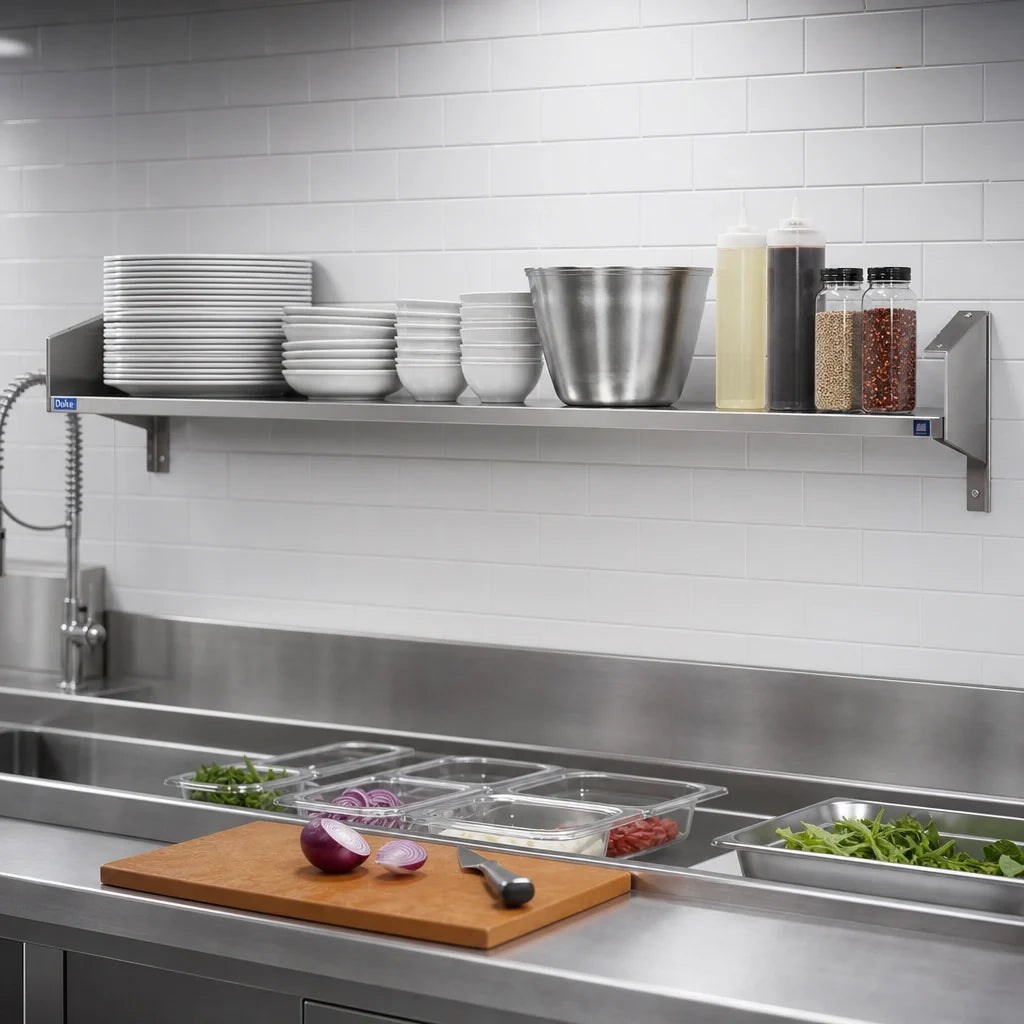 Duke 441-4S Dish Shelf, 53-Inch x 7-Inch, 18/300 Stainless Steel, Fixed Brackets
