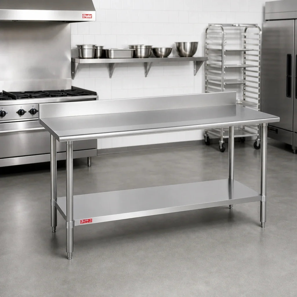 Duke 416S-3072-5R 72" x 30" Stainless Steel Work Table, 5" Riser, 16-Gauge 400 Series Top, Undershelf