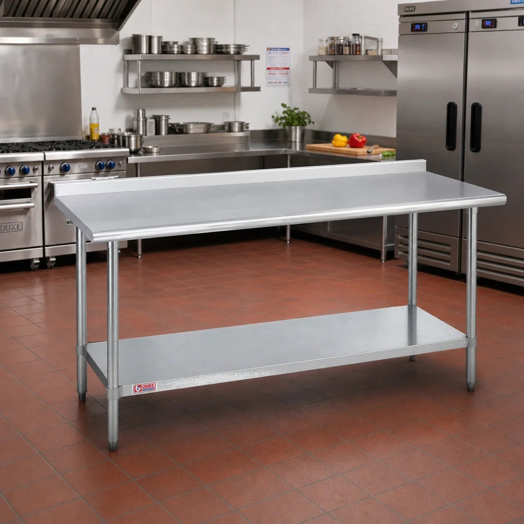 Duke 418-3048-2R 48 x 30-Inch Stainless Steel Work Table with 1-1/8-Inch Riser and Galvanized Undershelf