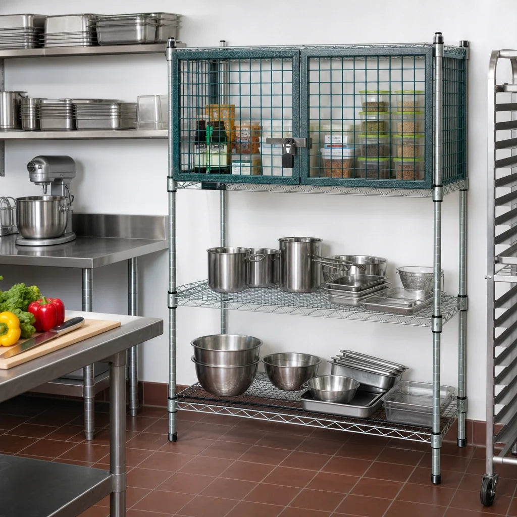 Eagle Group EagleGard SECM1848E-X Security Enclosure Kit for Wire Shelving, 48 x 18 in, Side-Hinged Doors, Antimicrobial Epoxy Finish