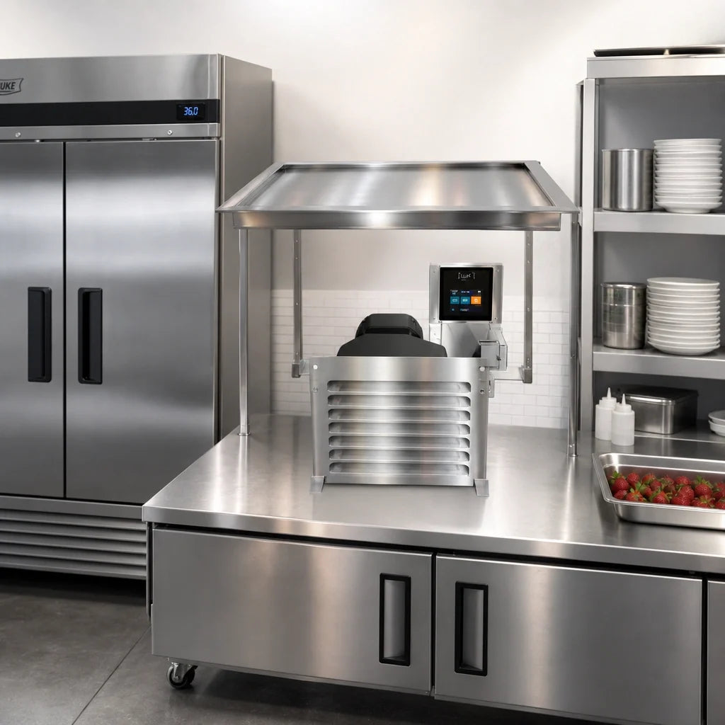 Duke HotFrost™ FTO1-SL 29-Inch Drop-In Frost Top Overshelf, 1 Full-Size Pan, Self-Contained Refrigeration, Touchscreen Controls