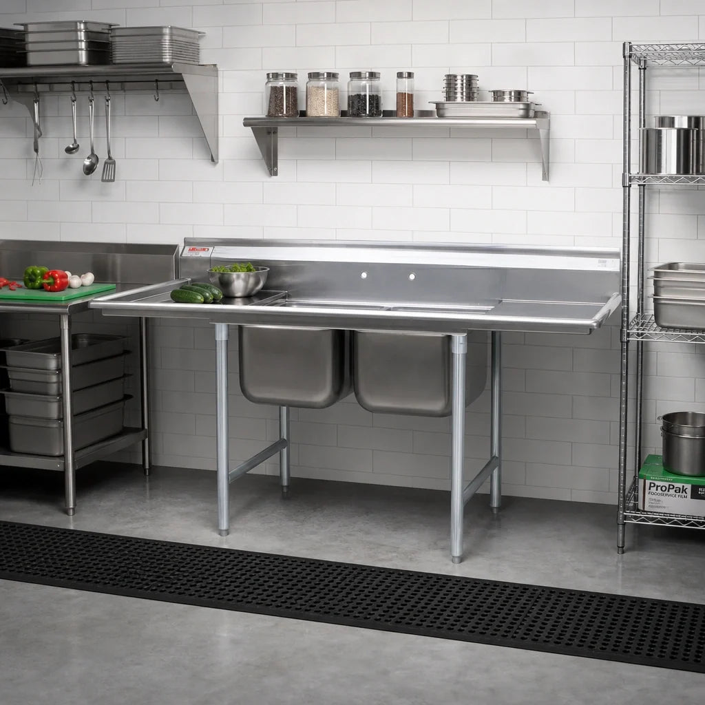 Eagle Group 414-24-2-24 100-Inch Two-Compartment Stainless Steel Sink with Left and Right Drainboards, 24 x 24 x 13-1/2-Inch Bowls