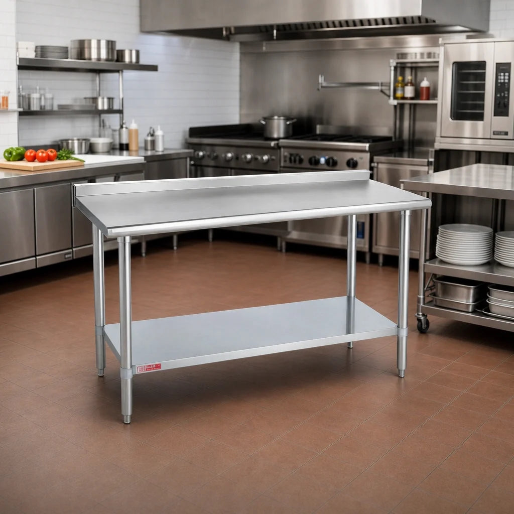 Duke 314-2430-2R Stainless Steel Work Table, 30" x 24", 14-Gauge 300 Series Top, 1-1/8" Riser, Galvanized Undershelf