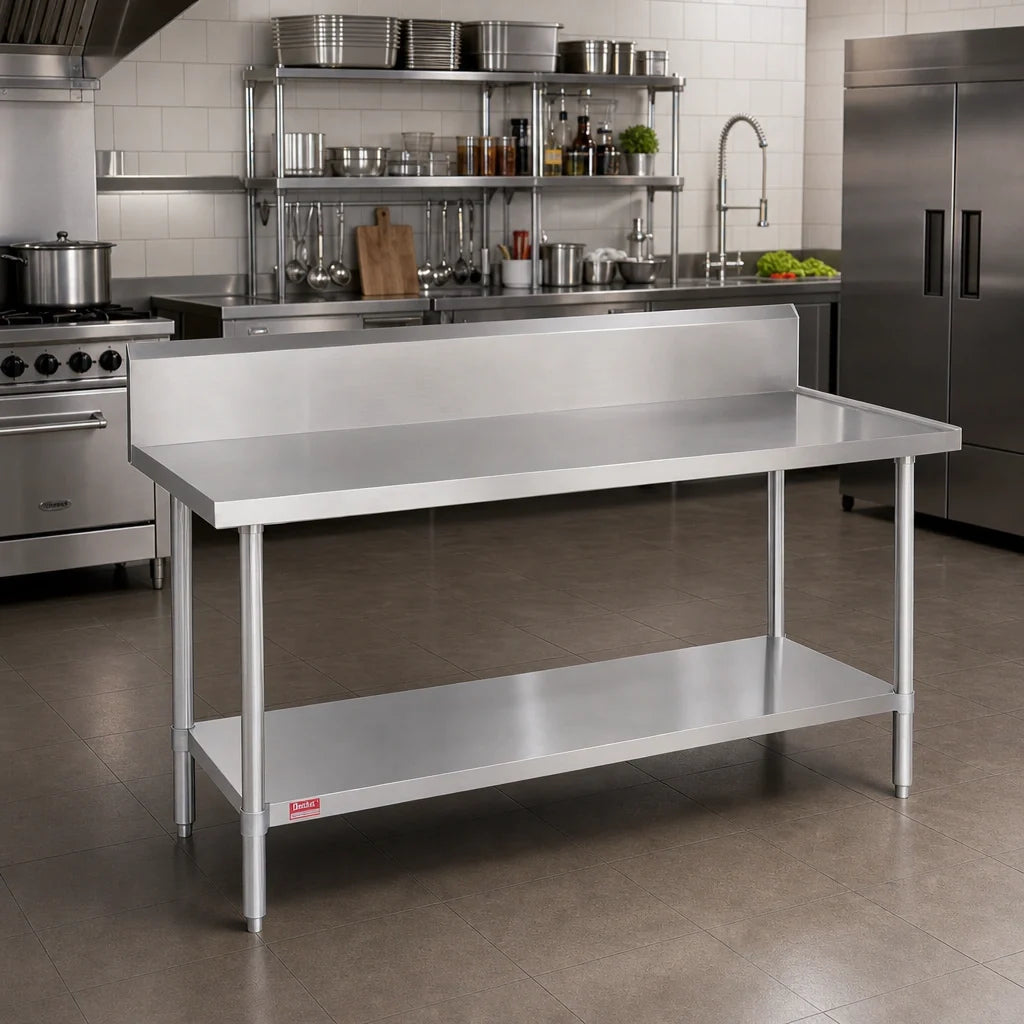 Duke 314S-2460-10R 60" x 24" Stainless Steel Work Table with 10" Riser, Marine Edge, Undershelf & 14-Gauge 300 Series Top