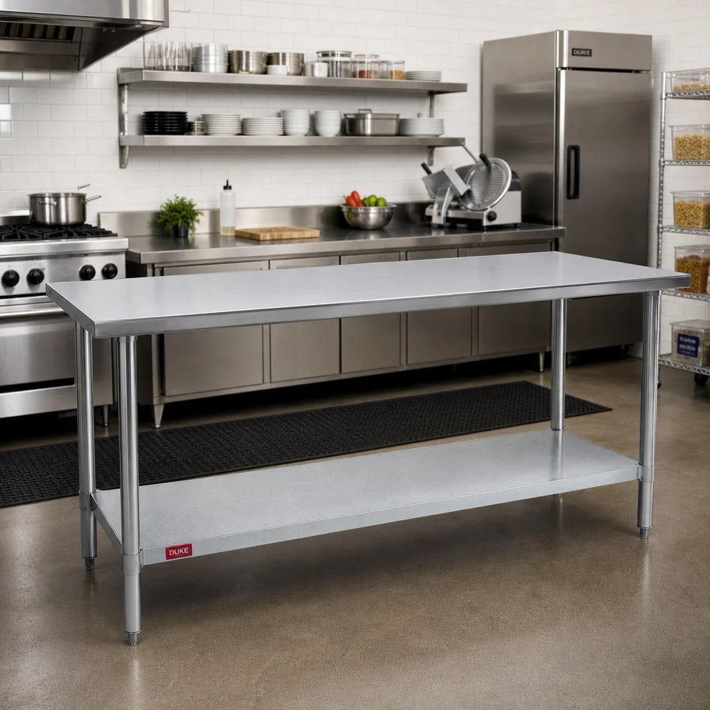 Duke 416-3672 72-Inch Stainless Steel Work Table with Galvanized Undershelf, Flat Top, 36-Inch High