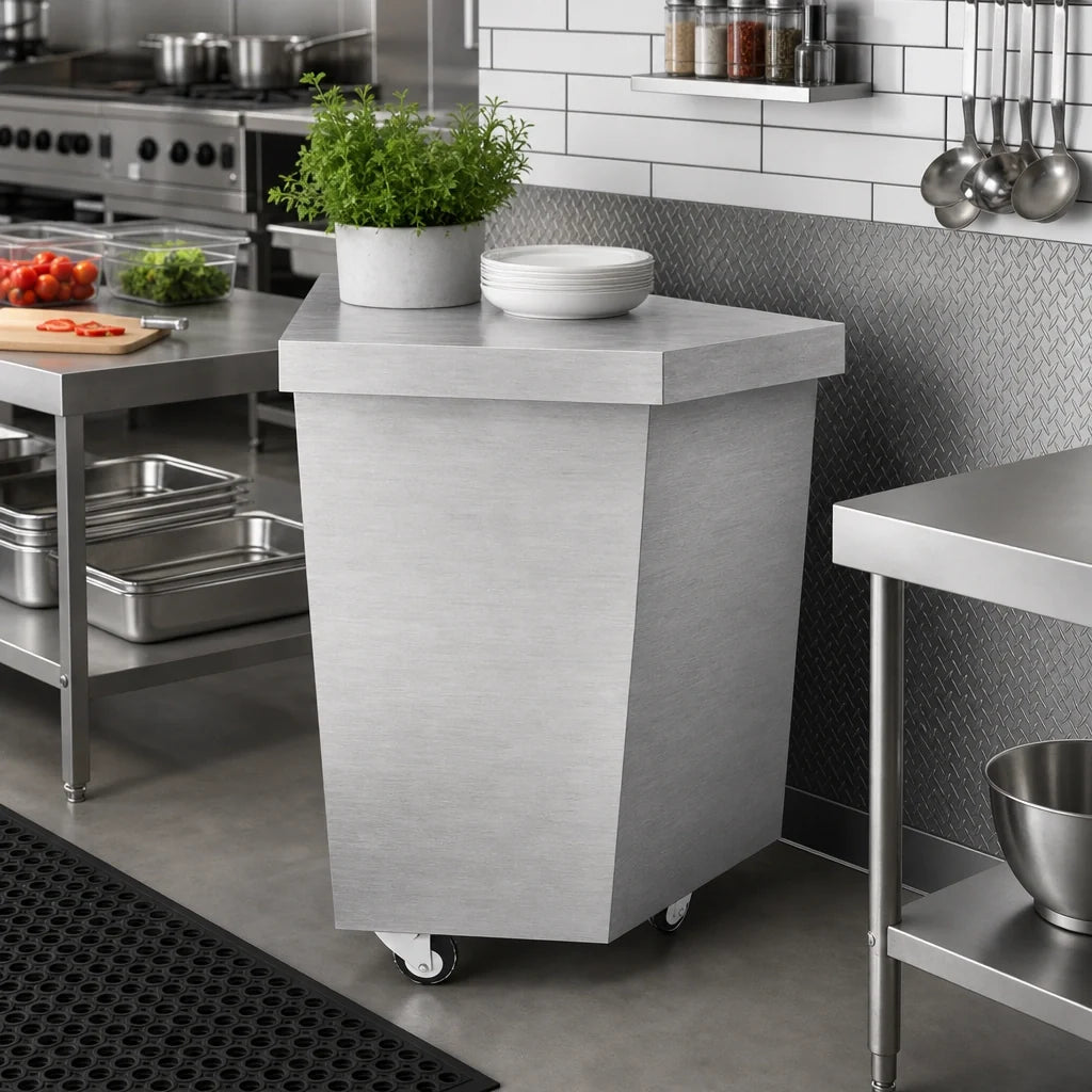 Duke Thurmaduke TTU-45PG 45° Mobile Corner Utility Station, 32-Inch Triangle, Stainless Steel Top, Enclosed Base