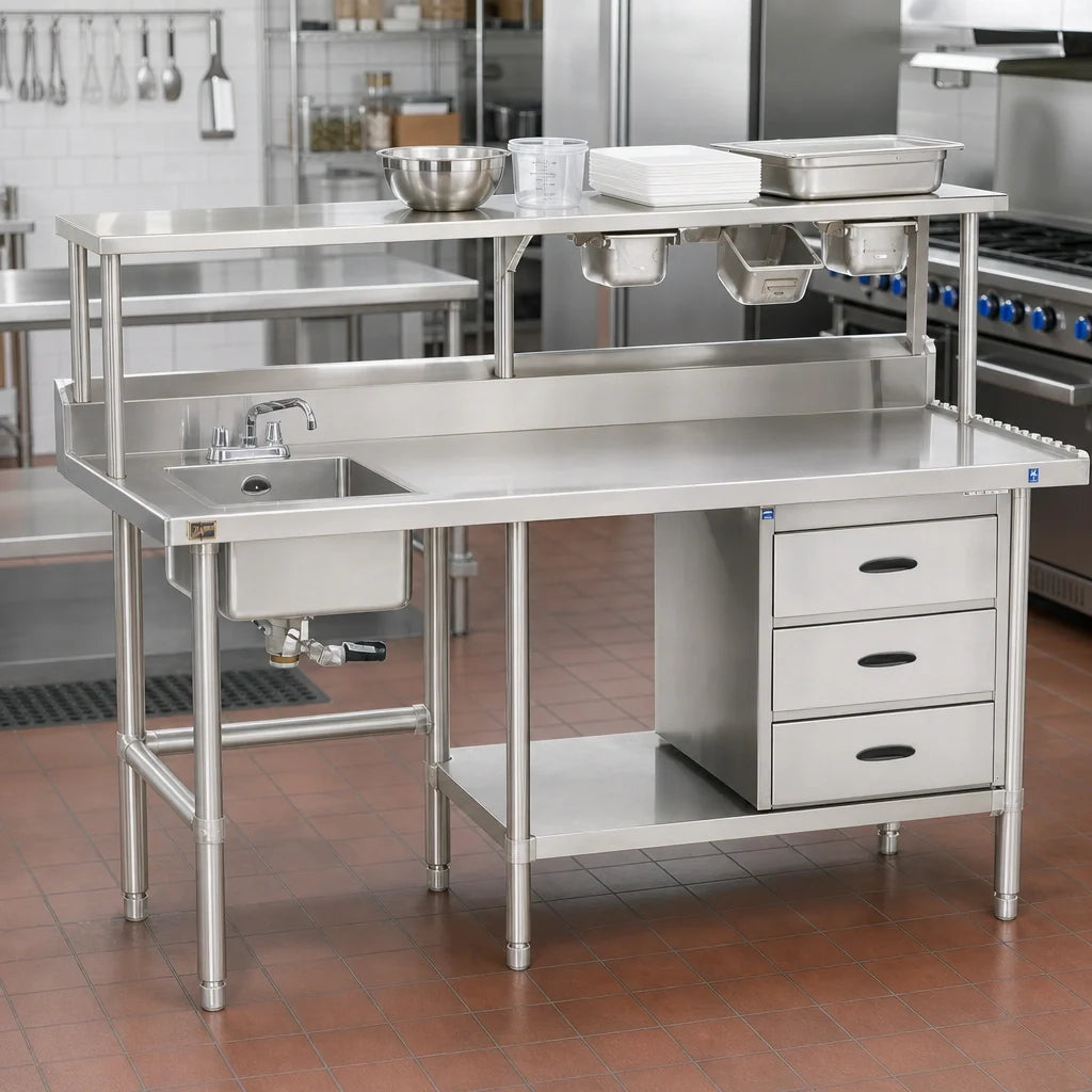 Duke 181SP Single-Compartment Drop-In Work Table Sink, 14-Gauge Stainless Steel, Crumb-Cup Drain, 20 x 20 x 14 Inches