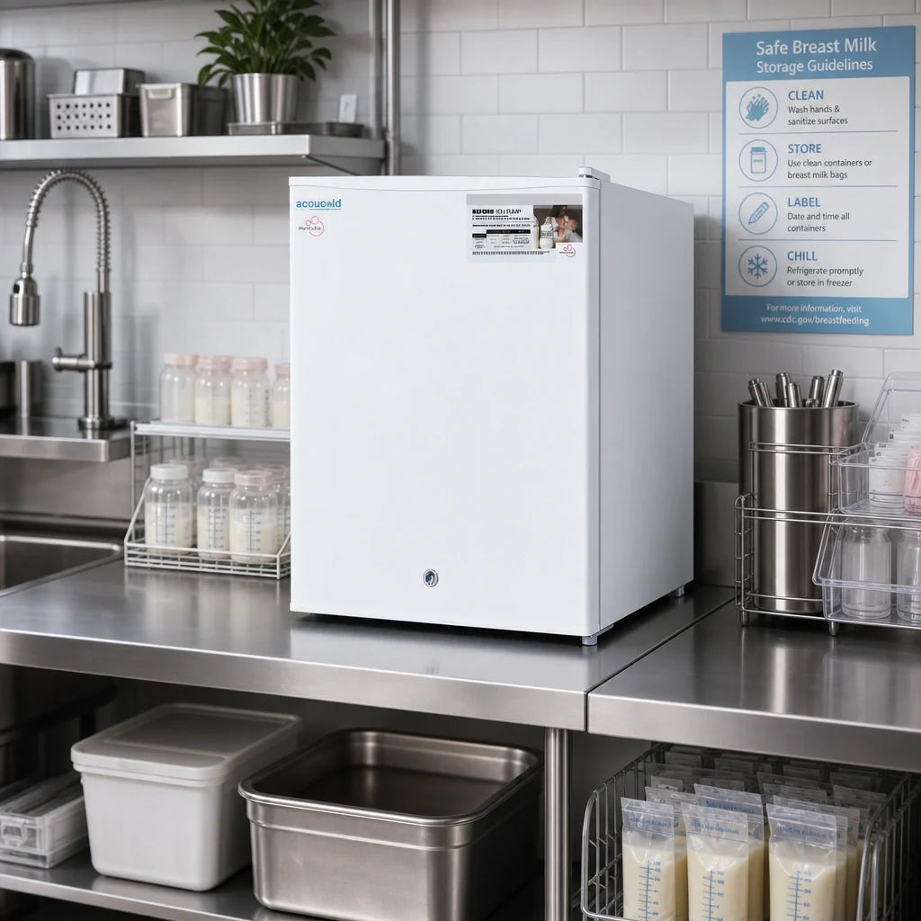 Summit Commercial Accucold® FS30LMC Countertop Breast Milk Freezer, 1.8 Cu. Ft., White, Locking Reversible Solid Door