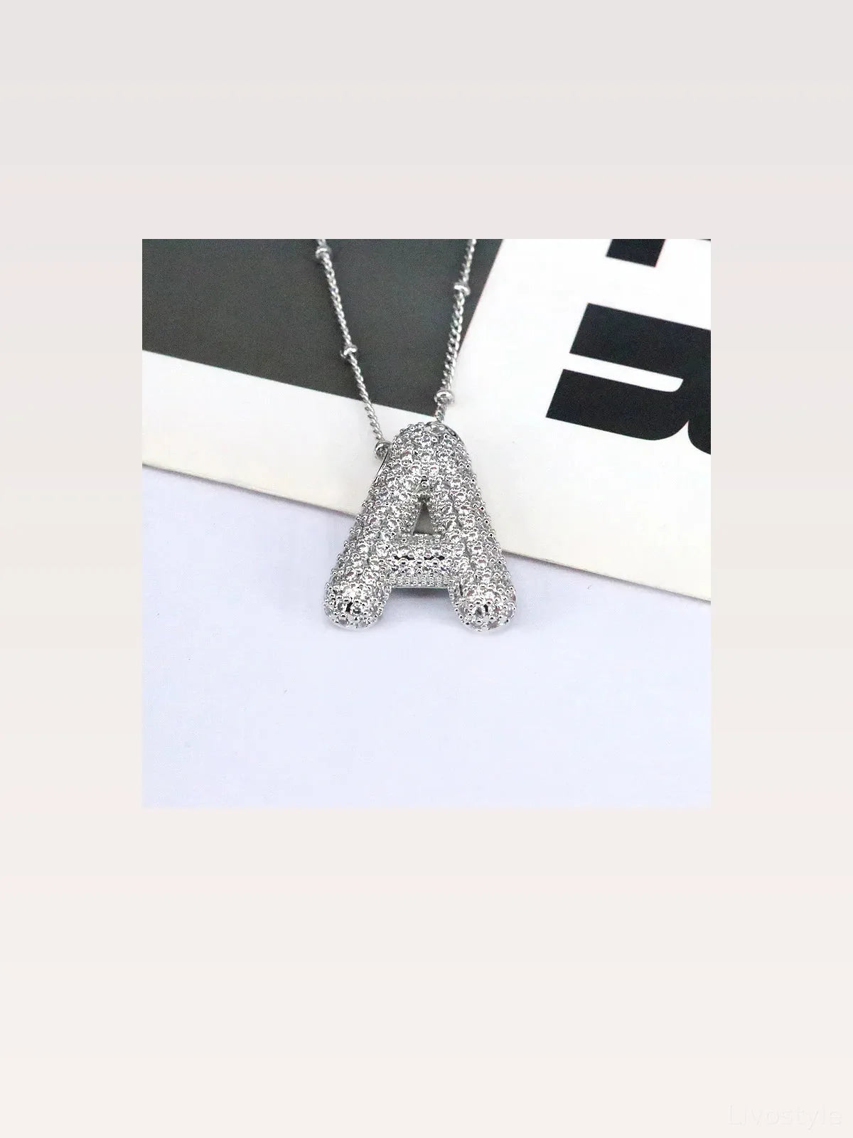 Copper Inlaid Zircon Letter Pendant Necklace