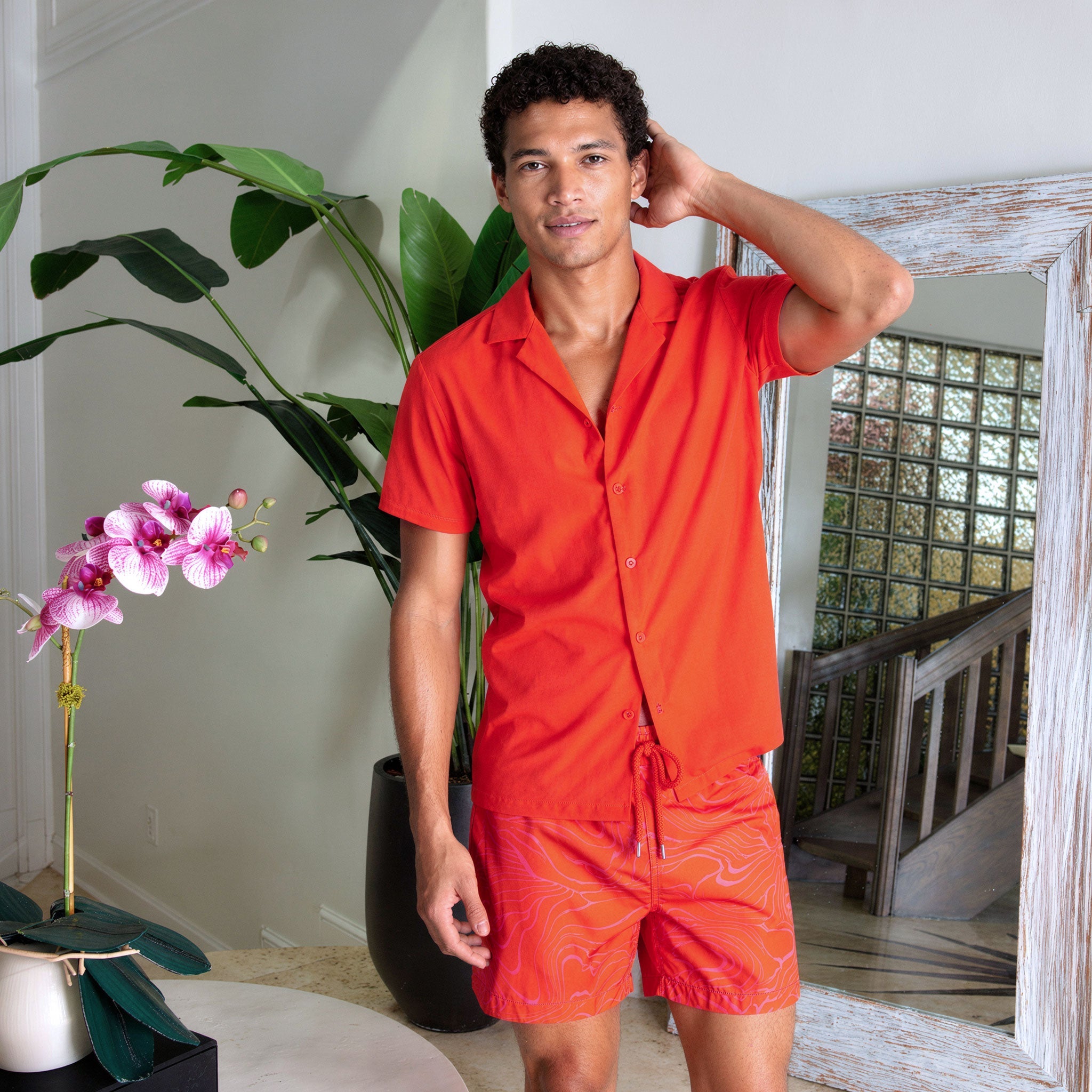 Coral Men's Button Down Resort Shirt, Modern Fit