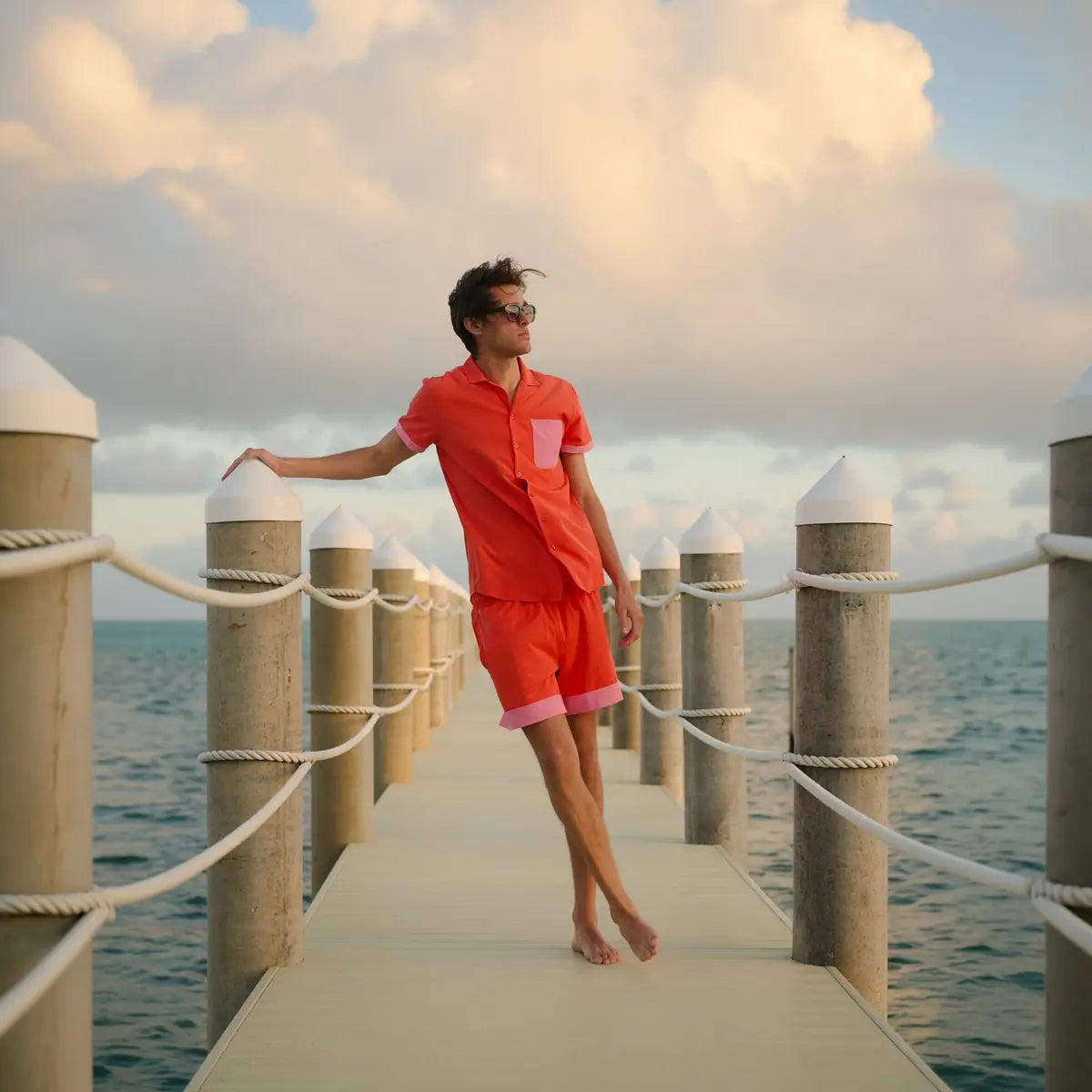 Coral Flame Men's Button Down Resort Shirt, Modern Fit