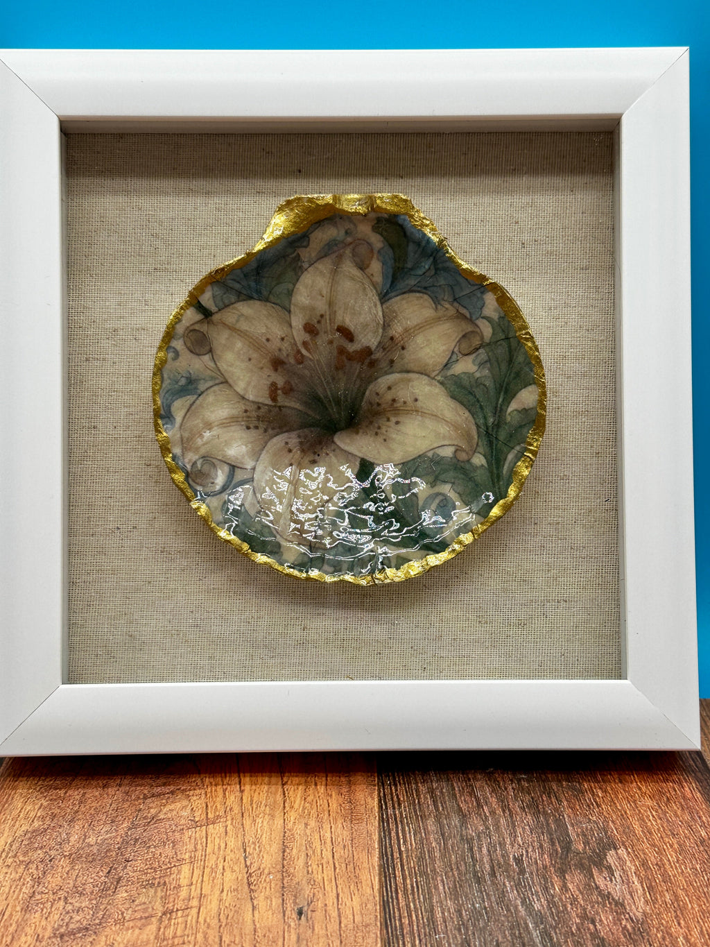 Decoupaged Scallop Shell White Shadow Box Wall Art