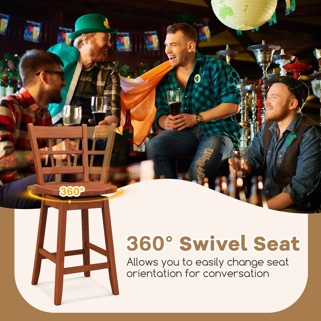 Counter Height Barstools Set of 2 with 6-Grid Hollow Back and Seat