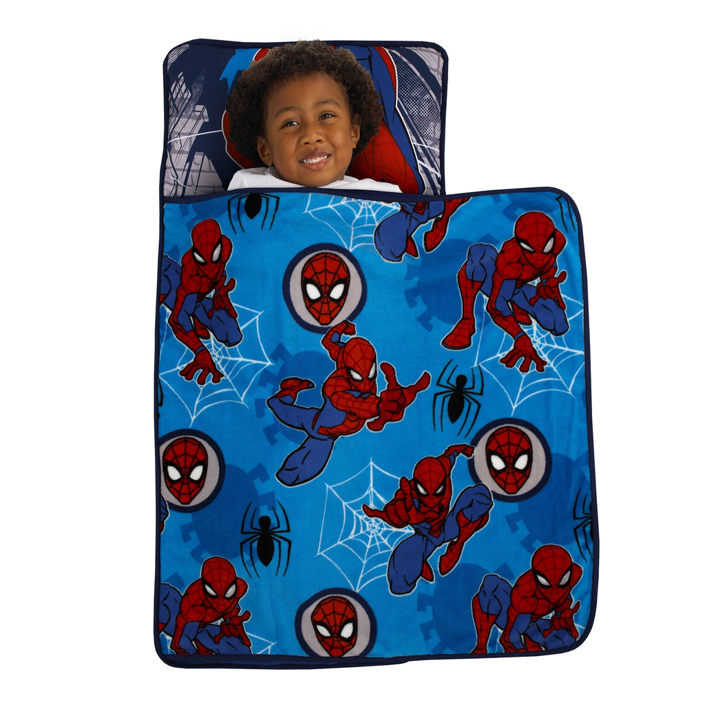 Marvel Spider-Man  Wall Crawler Red, White, and Blue Spider Webs Preschool Toddler Nap Mat