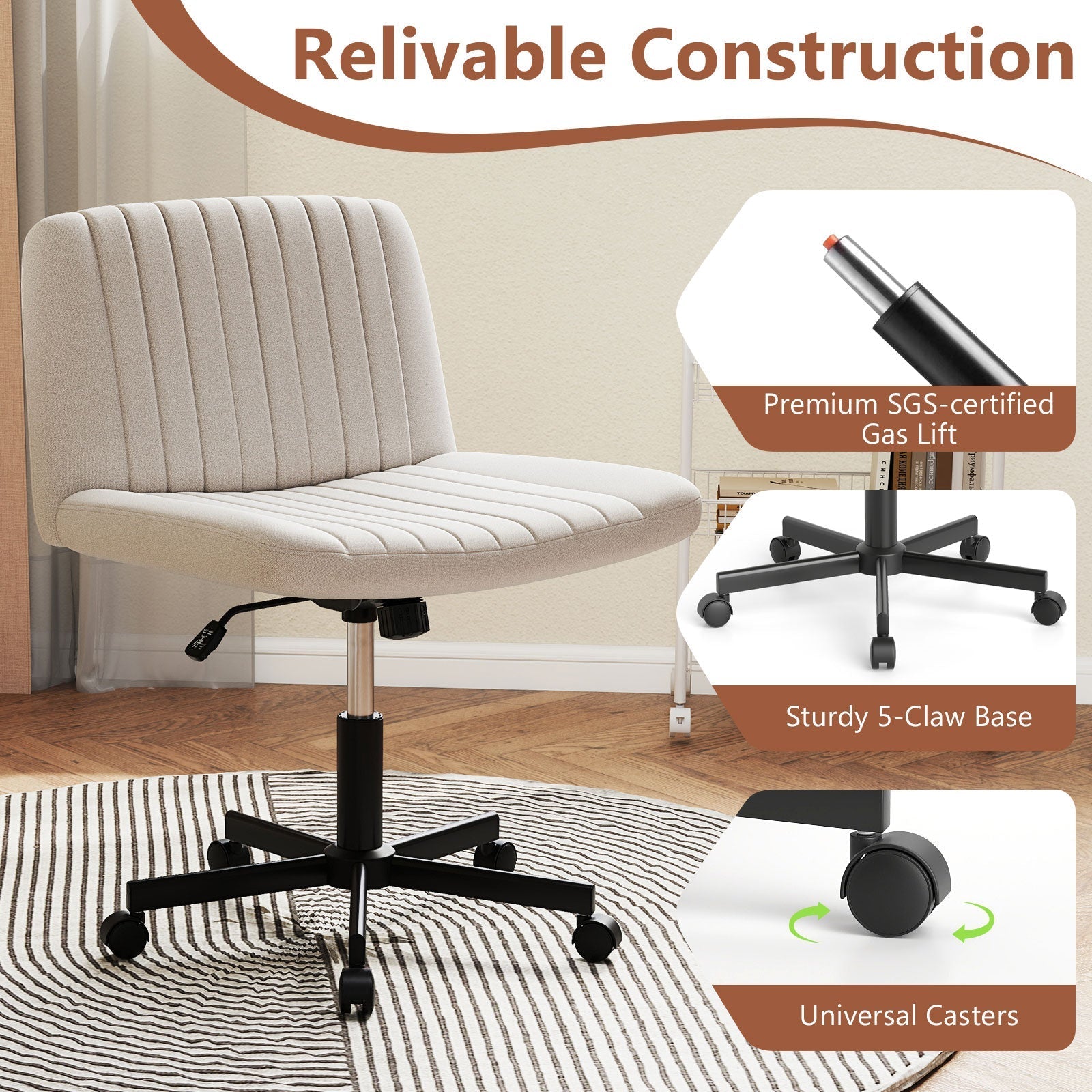 Criss Cross Chair with Wheels Cross-Legged Swivel Desk Chair with Soft-Padded Wide Seat