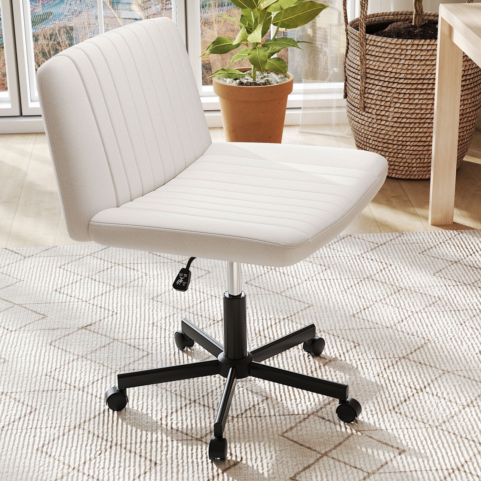 Criss Cross Chair with Wheels Cross-Legged Swivel Desk Chair with Soft-Padded Wide Seat