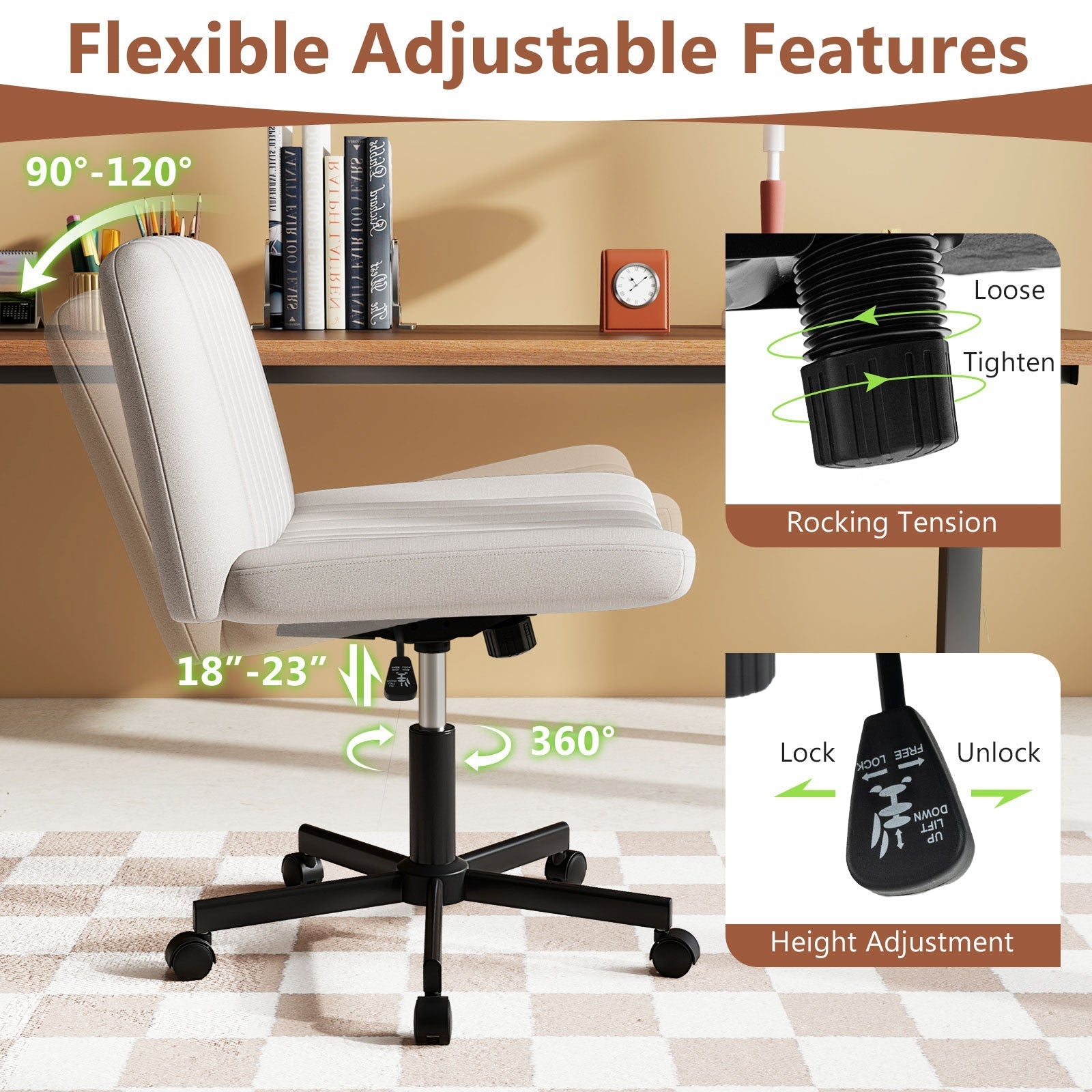 Criss Cross Chair with Wheels Cross-Legged Swivel Desk Chair with Soft-Padded Wide Seat