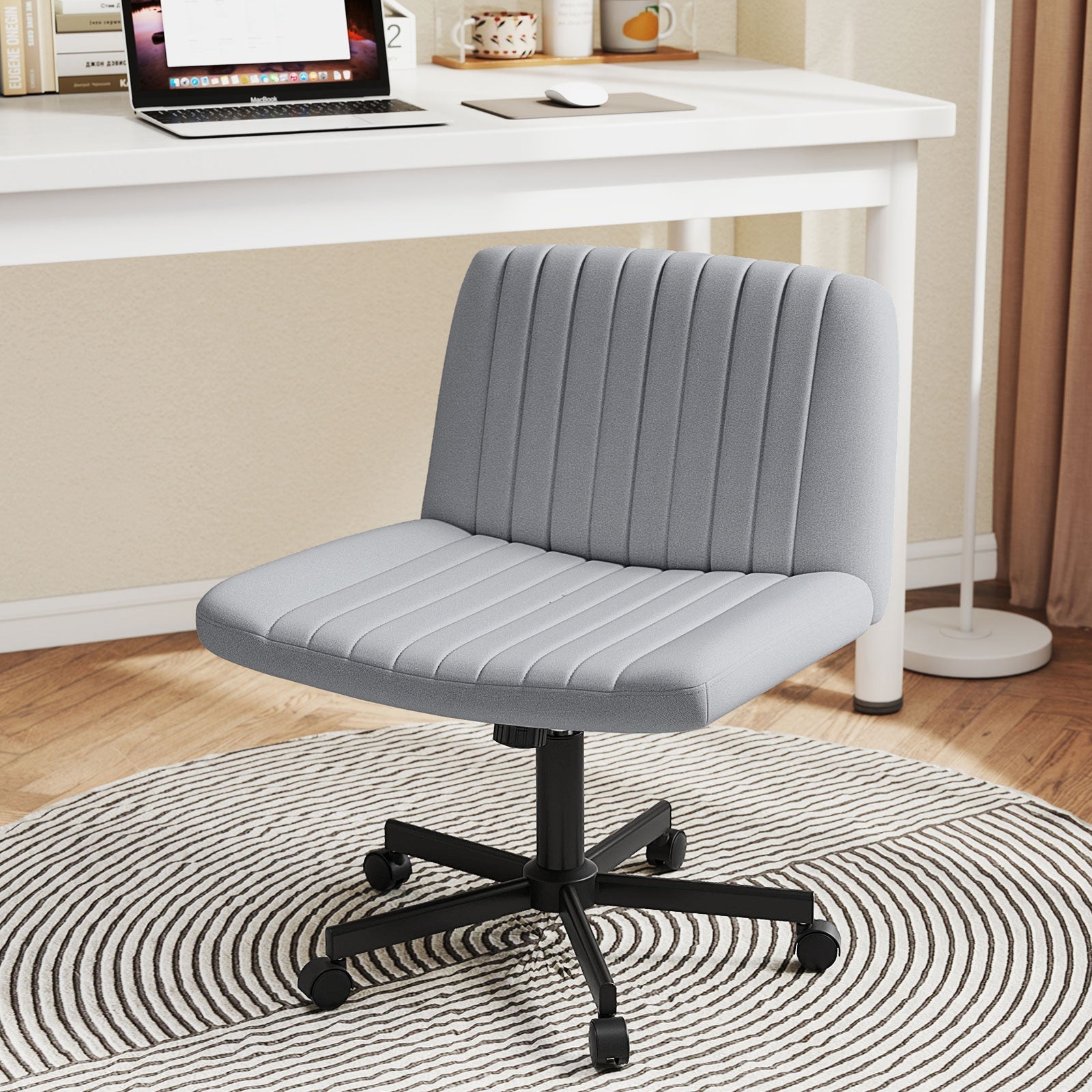 Criss Cross Chair with Wheels Cross-Legged Swivel Desk Chair with Soft-Padded Wide Seat