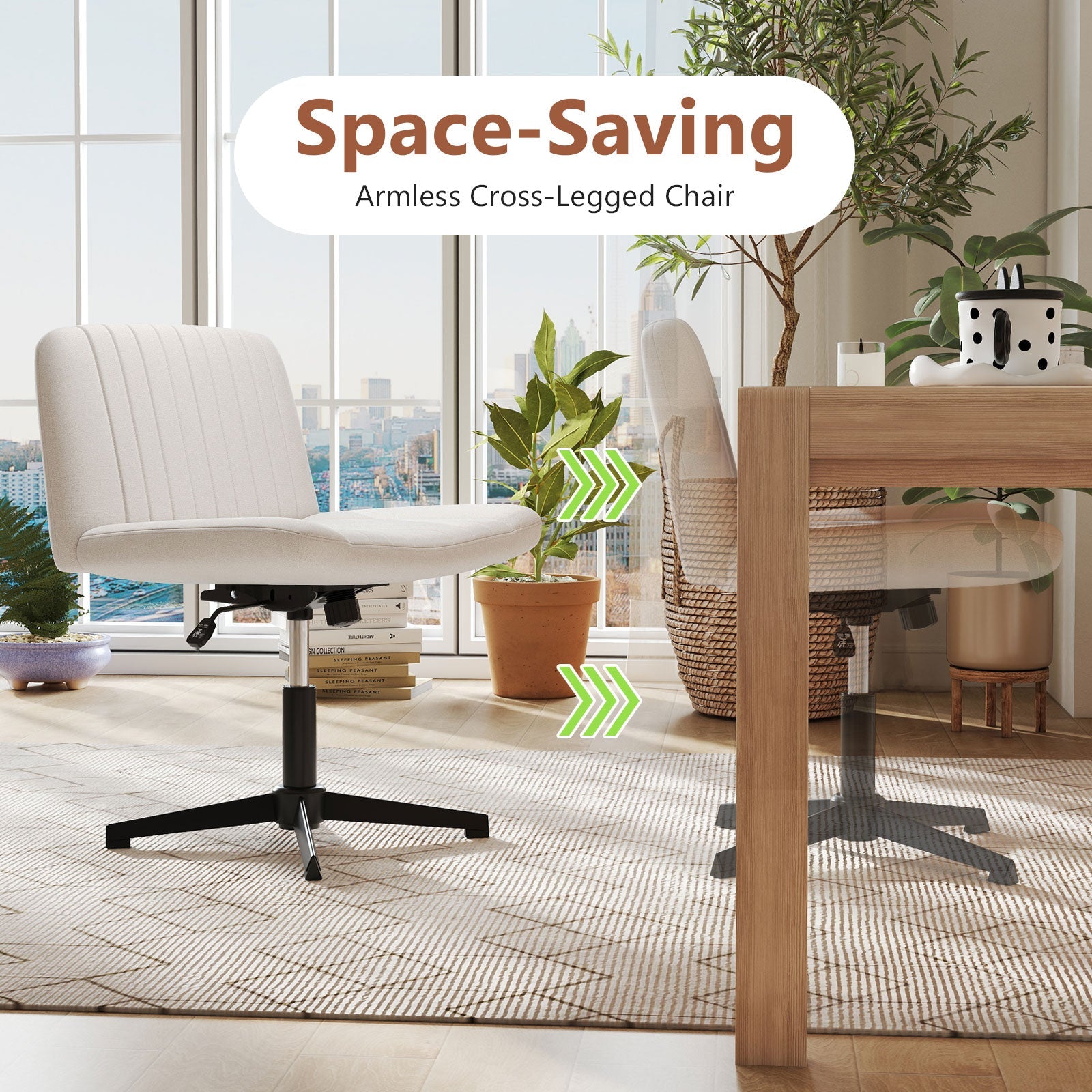 Criss Cross-Legged Swivel Desk Chair No Wheels