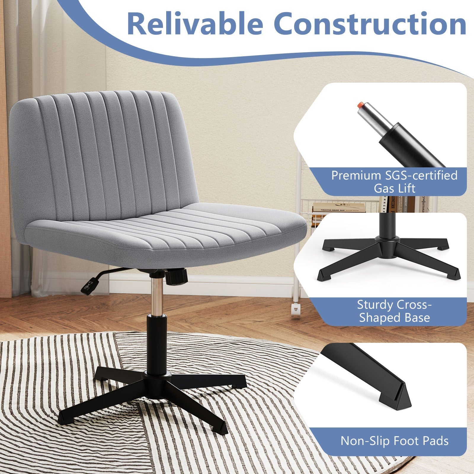 Criss Cross-Legged Swivel Desk Chair No Wheels