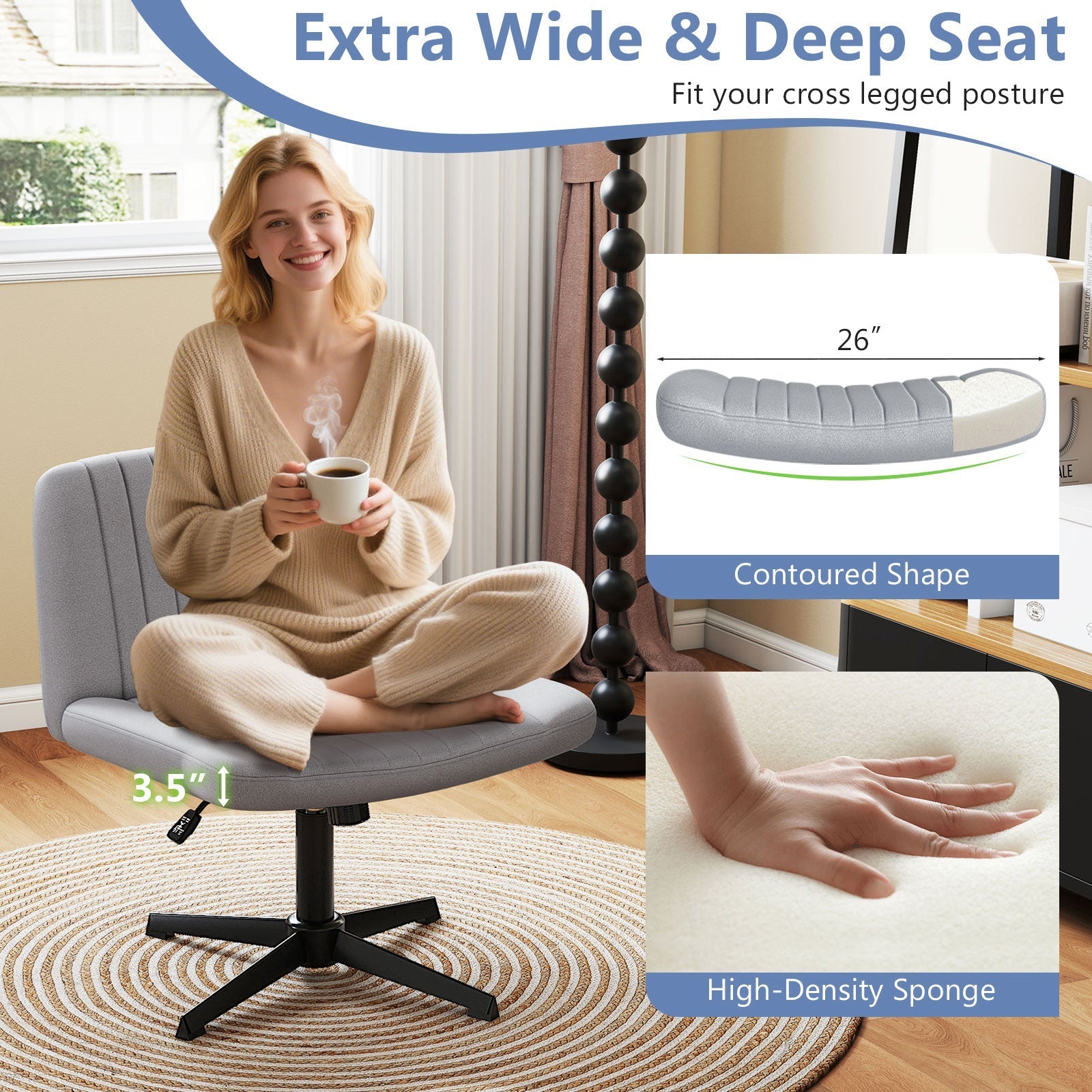 Criss Cross-Legged Swivel Desk Chair No Wheels