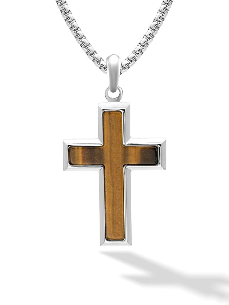 Tiger Eye Cross Pendant Necklace