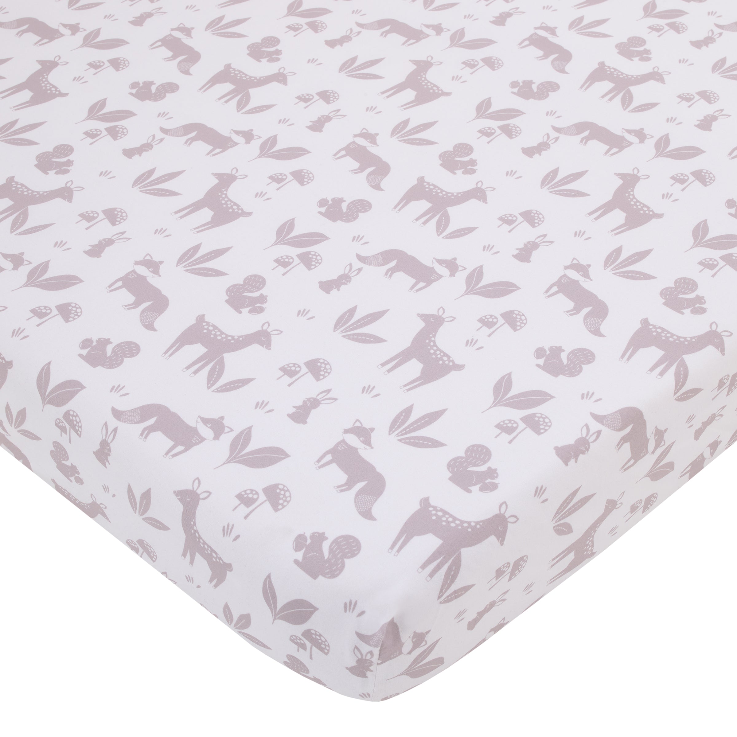 Little Love by NoJo Woodland Meadow Taupe, Sage, and White Deer, Fox, and Hedgehog 3 Piece Nursery Crib Bedding Set - Comforter, Fitted Crib Sheet and Crib Skirt