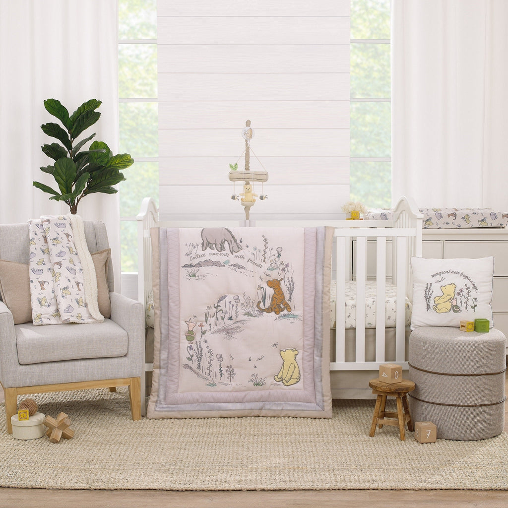 Classic Pooh Naturally Friends Ivory and Taupe Magical New Beginnings Appliqued Decorative Pillow