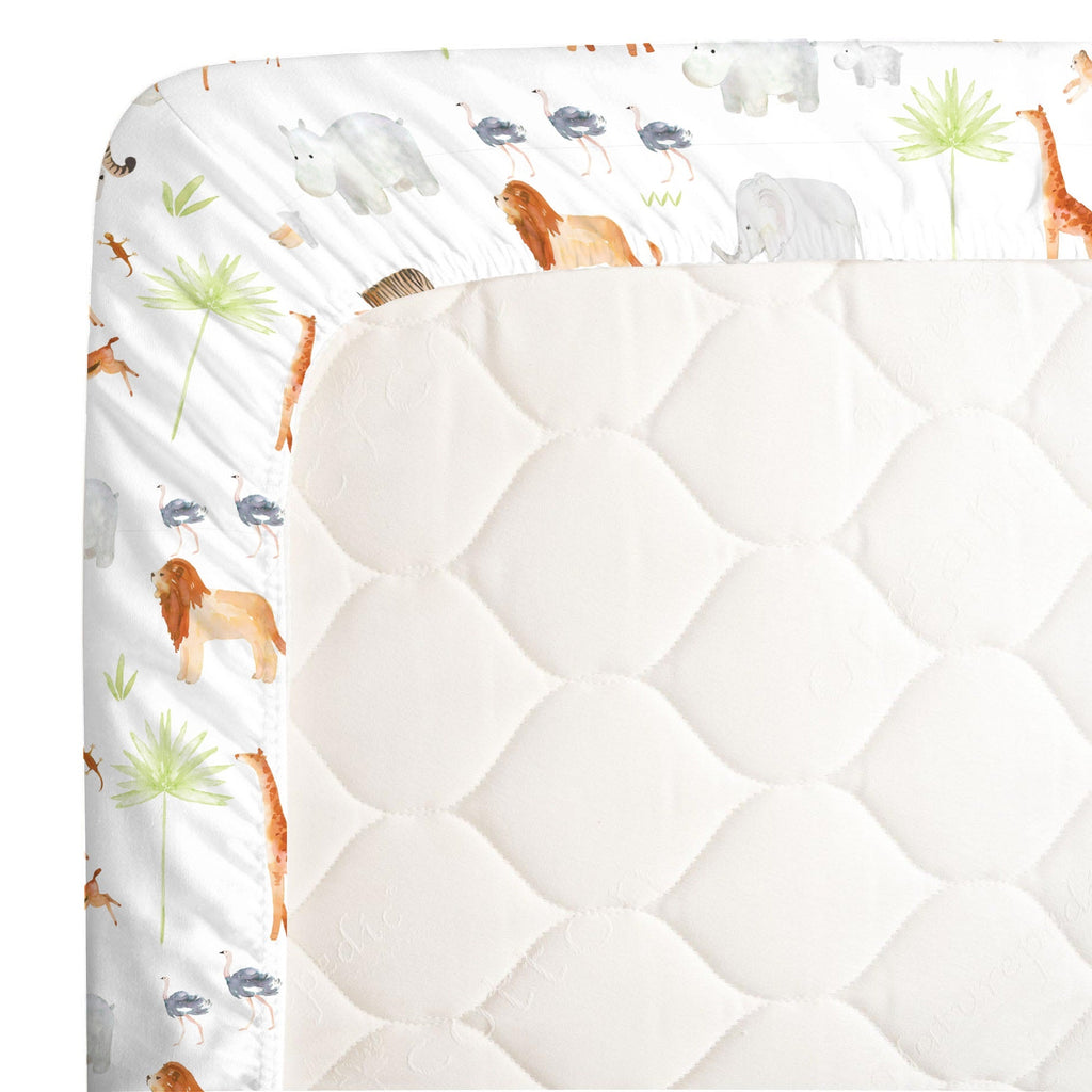 Watercolor Jungle Animals Crib Sheet - Mini Fitted Crib Sheet - Designed in The USA â€“ 24â€ x 38â€ x 5â€