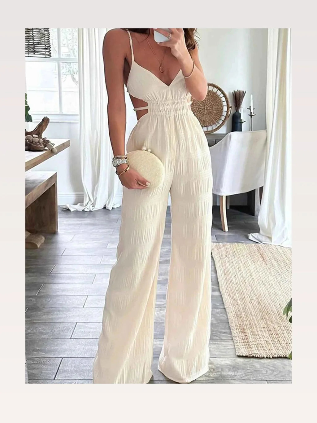 Cut-Out V-Neck Sleeveless Wide Leg Jumpsuit