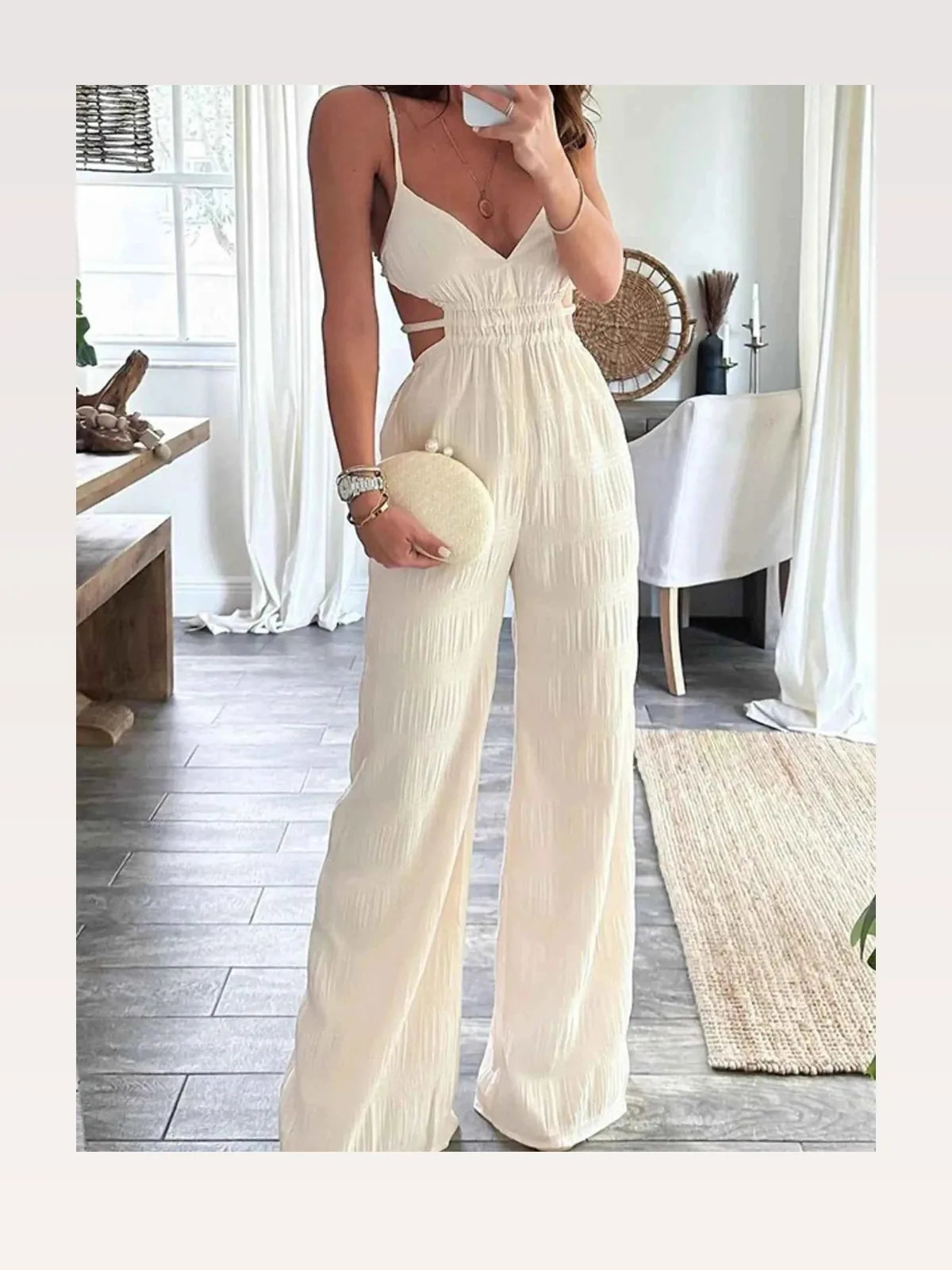 Cut-Out V-Neck Sleeveless Wide Leg Jumpsuit