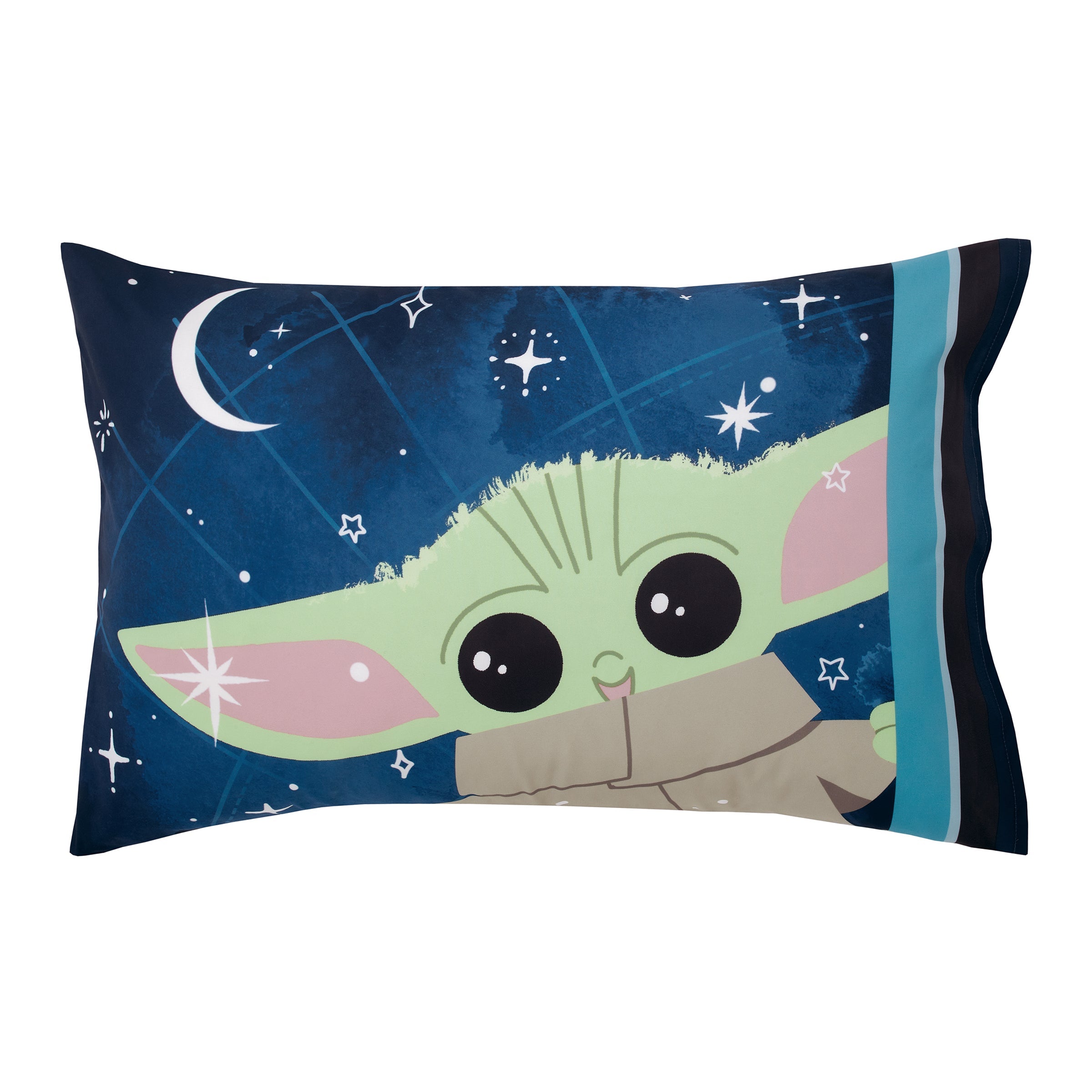 Star Wars The Child - Little Bounty Blue, Green and White Grogu "The Force is Strong with this Child" 4 Piece Toddler Bed Set - Comforter, Fitted Bottom Sheet, Flat Top Sheet and Reversible Pillowcase