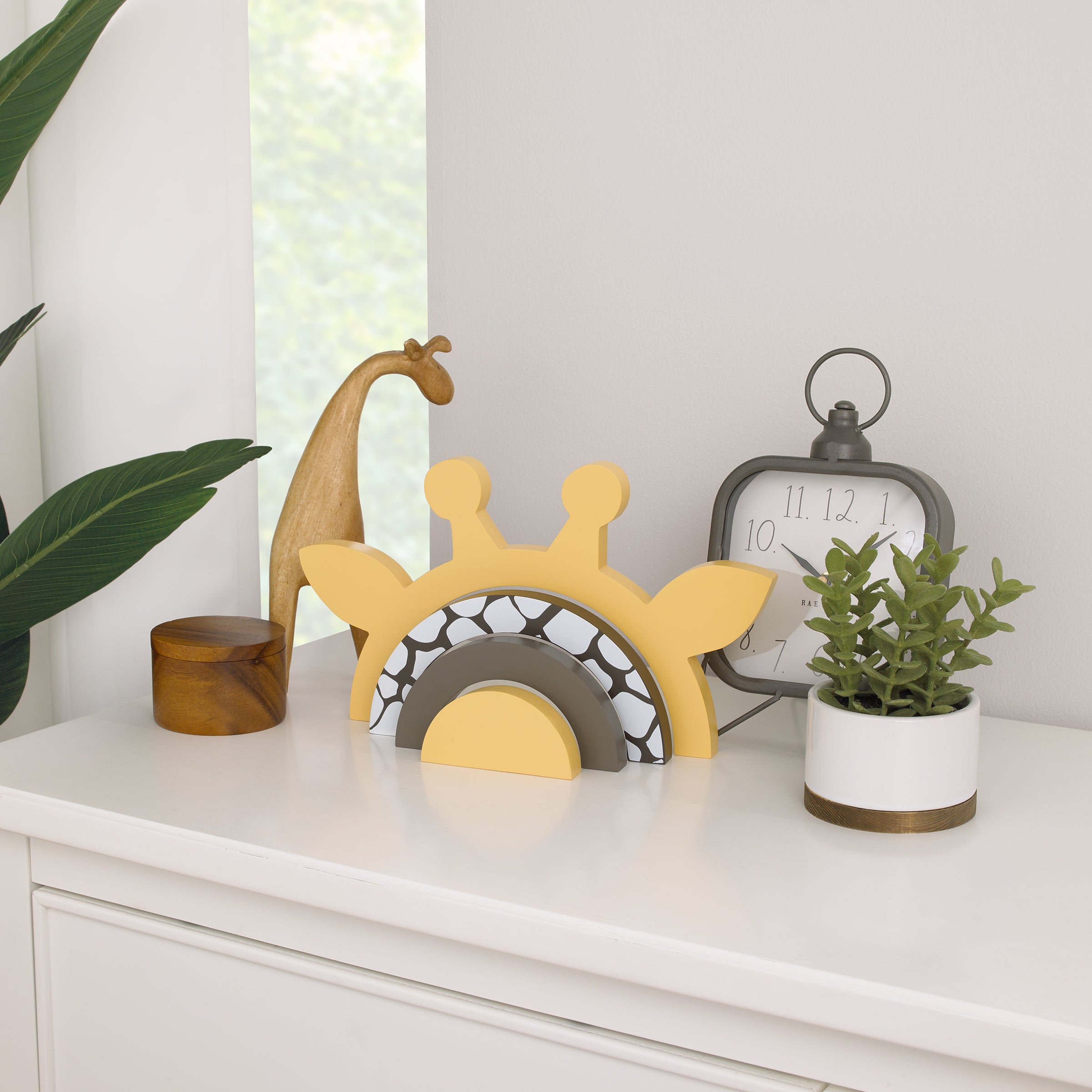 Giraffe Yellow, Brown, and White Wood Stacking Shelfie DÃ©cor