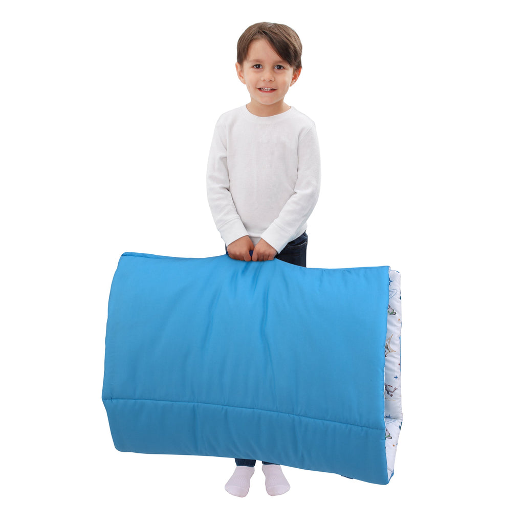 Toy Story It's Play Time Blue, Green, and White, Woody, Buzz and The Toys Deluxe Easy Fold Toddler Nap Mat