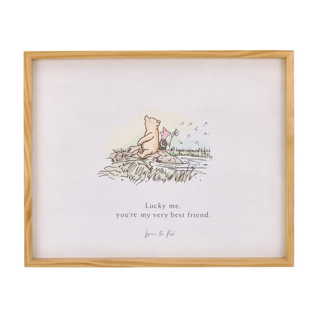 Winnie the Pooh - Classic Pooh "Lucky Me, You're My Very Best Friend" with Piglet Natural Pine Wood Framed Art Canvas Wall DÃ©cor