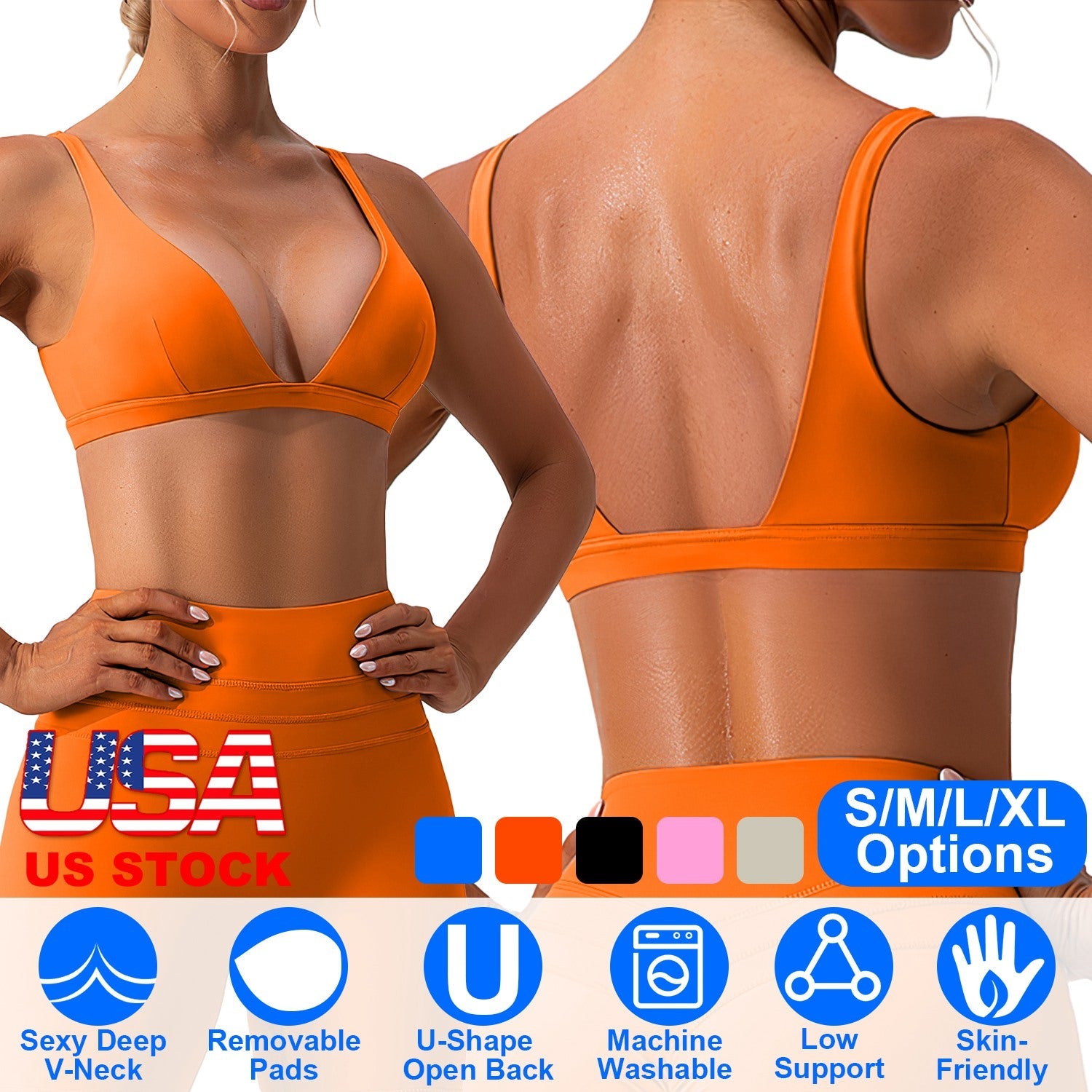 Women Deep V-Neck Sports Bra for Gym - Low-Impact Comfort