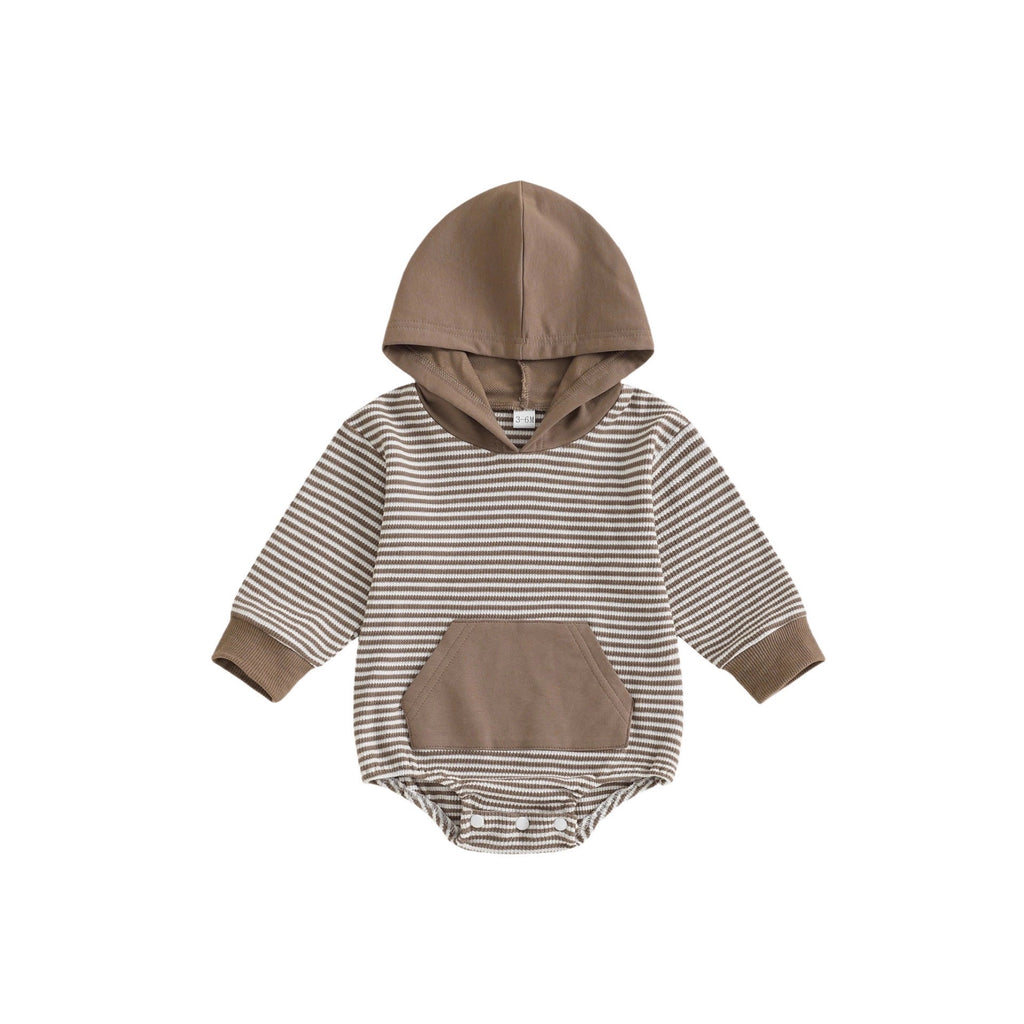 Childrens Solid-color Striped Long-sleeve Romper