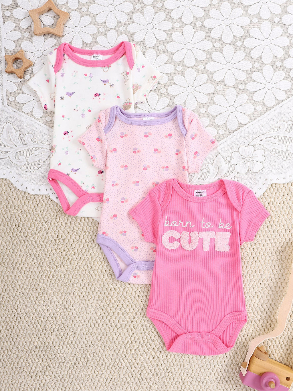 Infant And Toddler Cartoon Embroidered Romper Set Newborn Three-Piece Kit