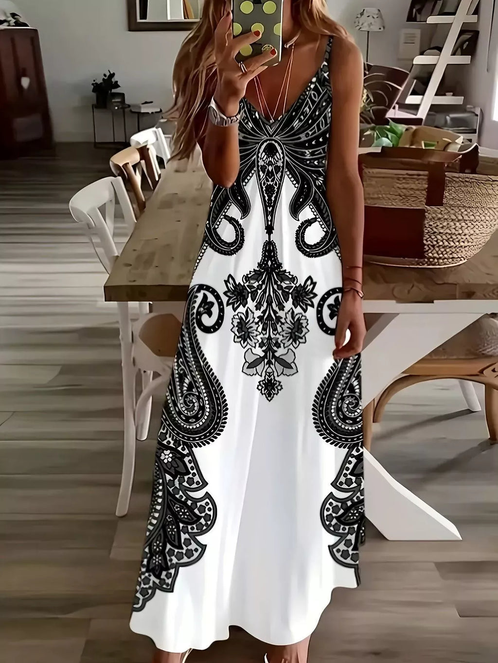 Printed Spaghetti Strap Maxi Dress