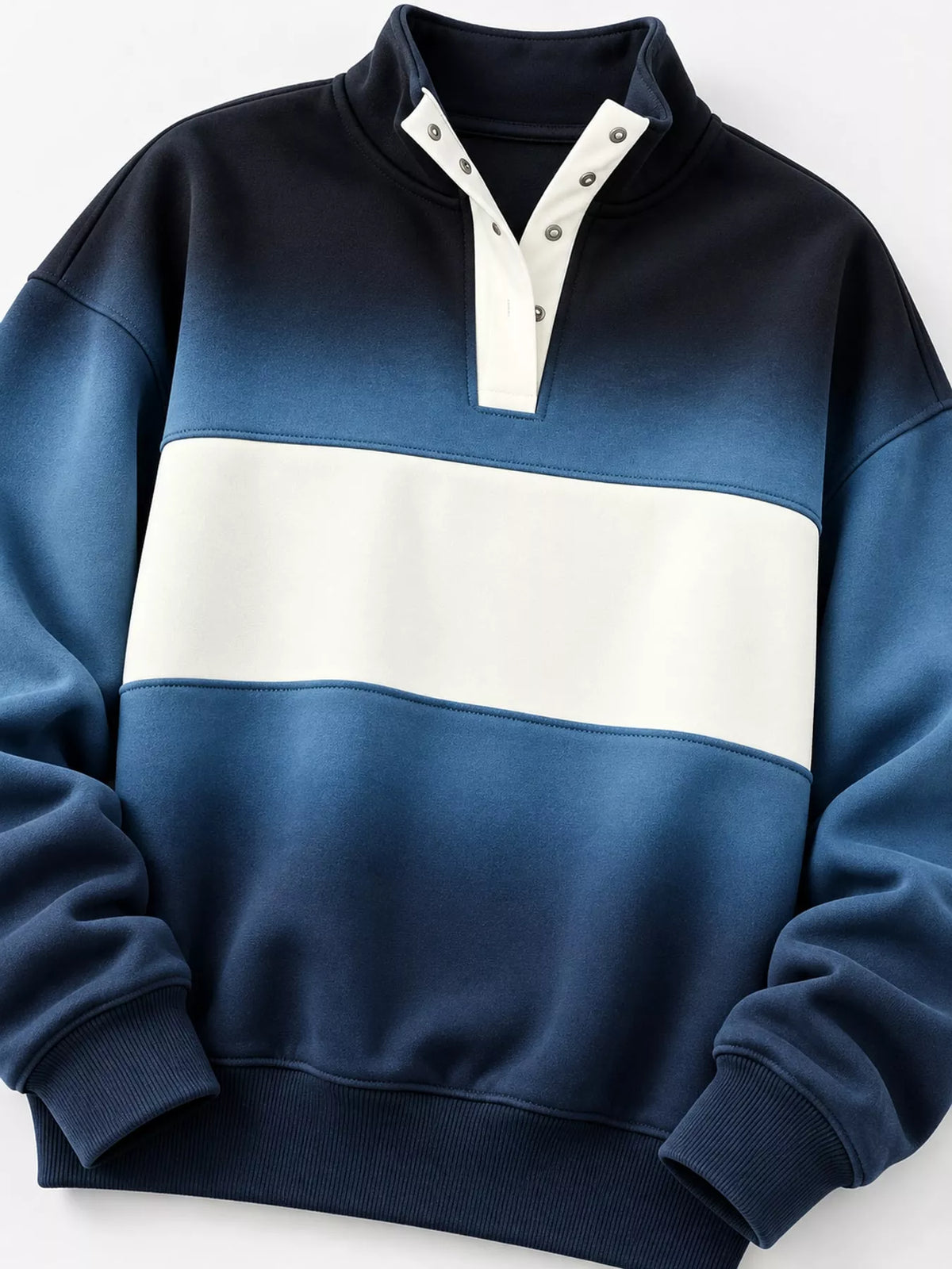 Full Size Color Block Snap-Button Sweatshirt Plus Size