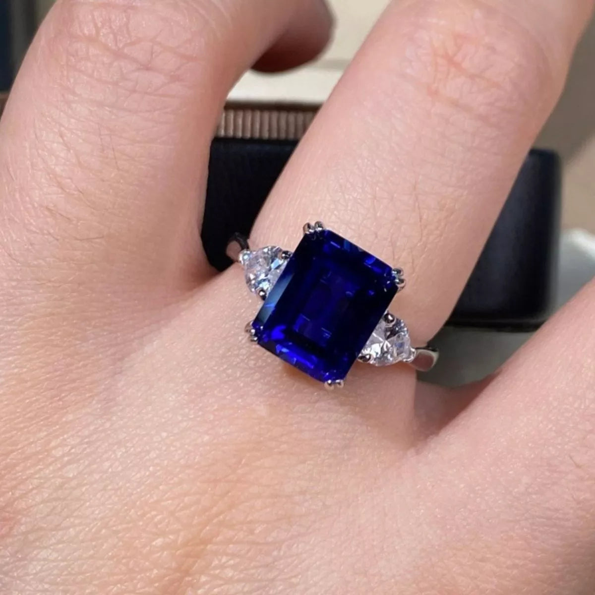 925 Sterling Silver Sapphire Geometric Ring