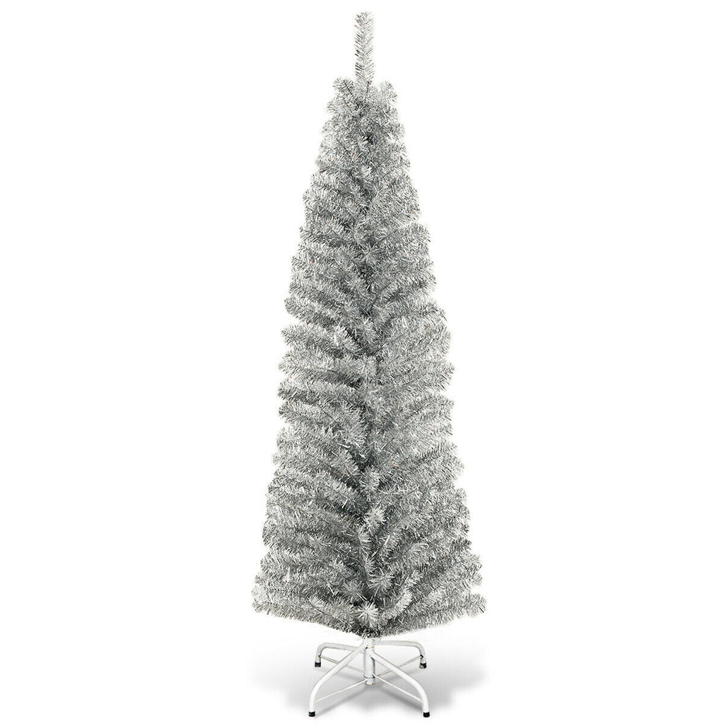 6 Feet Tinsel Tree Unlit Slim Pencil Christmas Tree