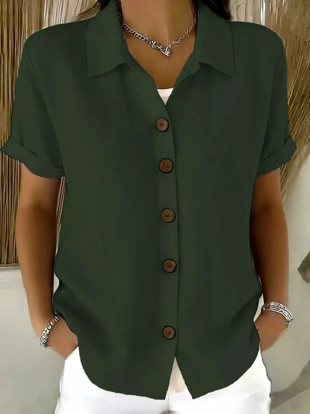 Full Size Button-Down Short Sleeve Shirt Plus Size