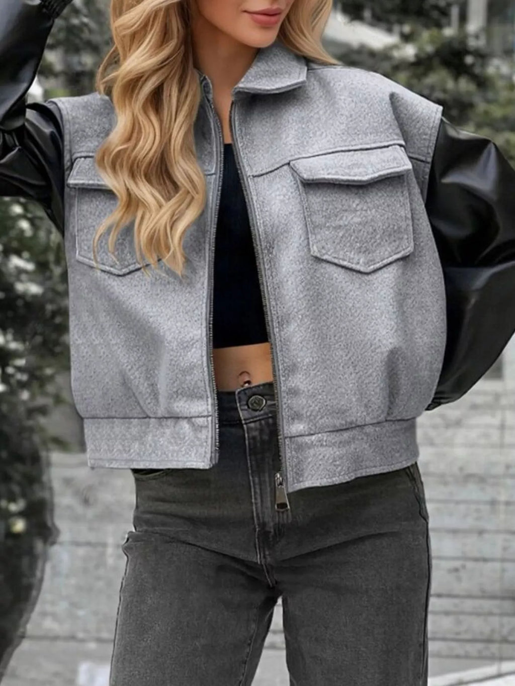 Color Block Zip-Up Jacket