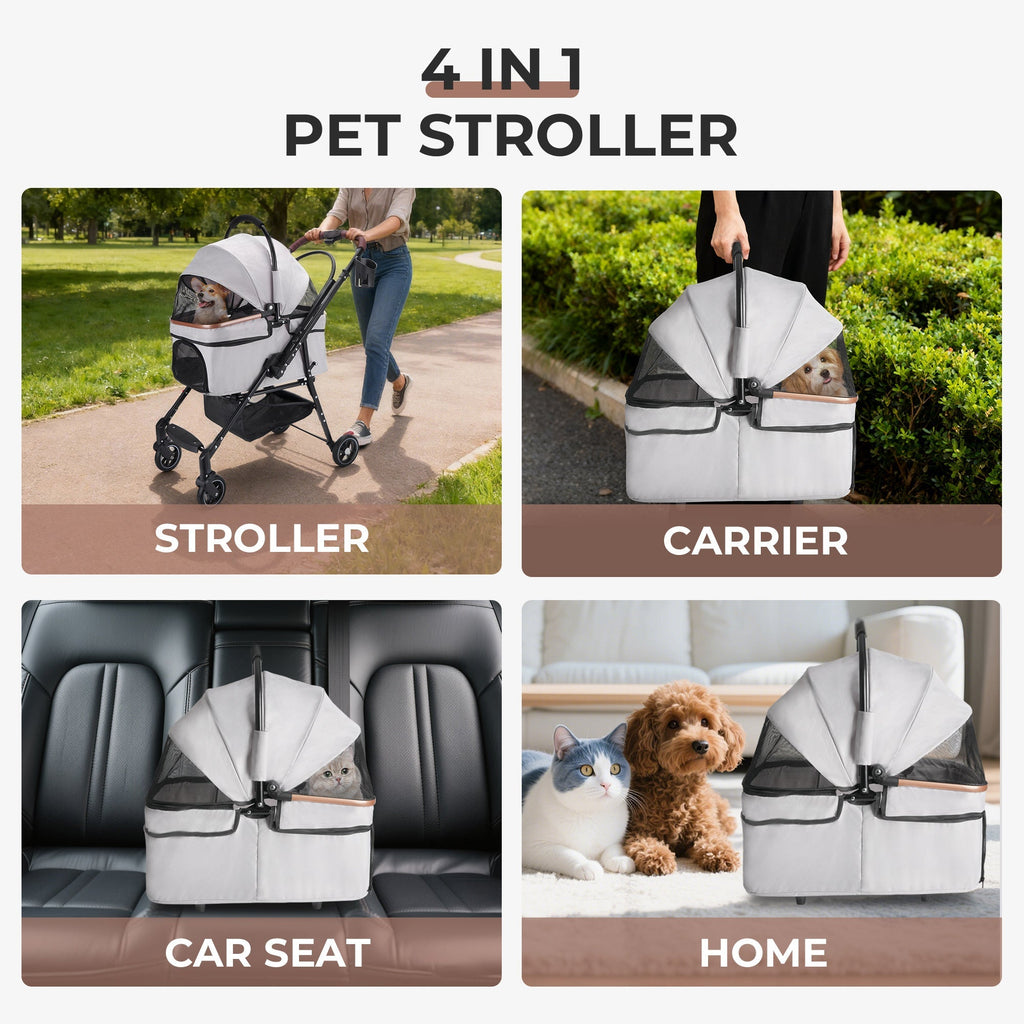 4-Wheel Foldable Pet Stroller for Dogs and Cats