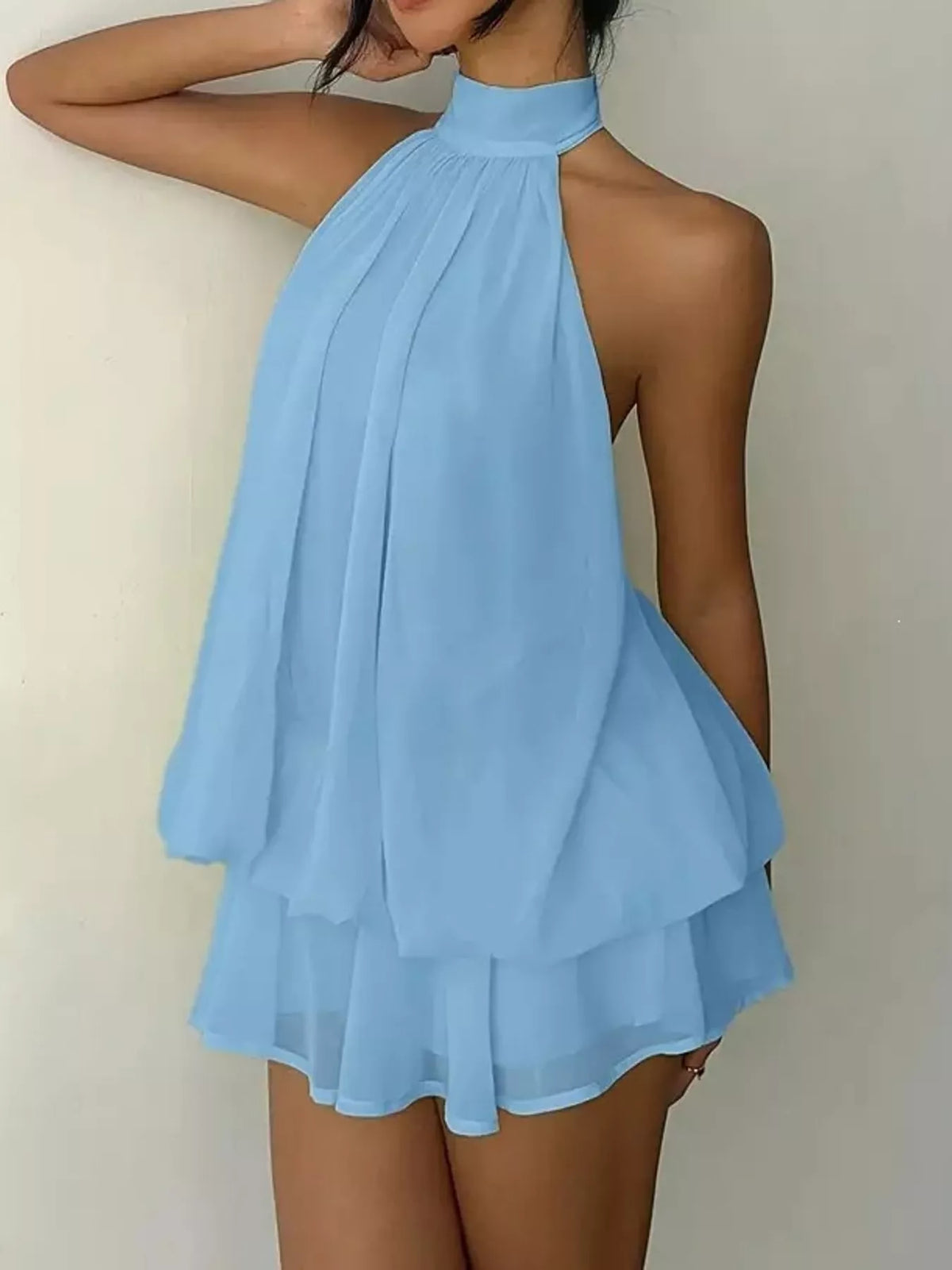 Halter Neck Ruched Mini Dress