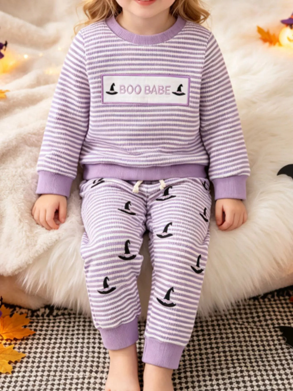 Children's Halloween Pumpkin Striped Long Sleeve Pajama Set